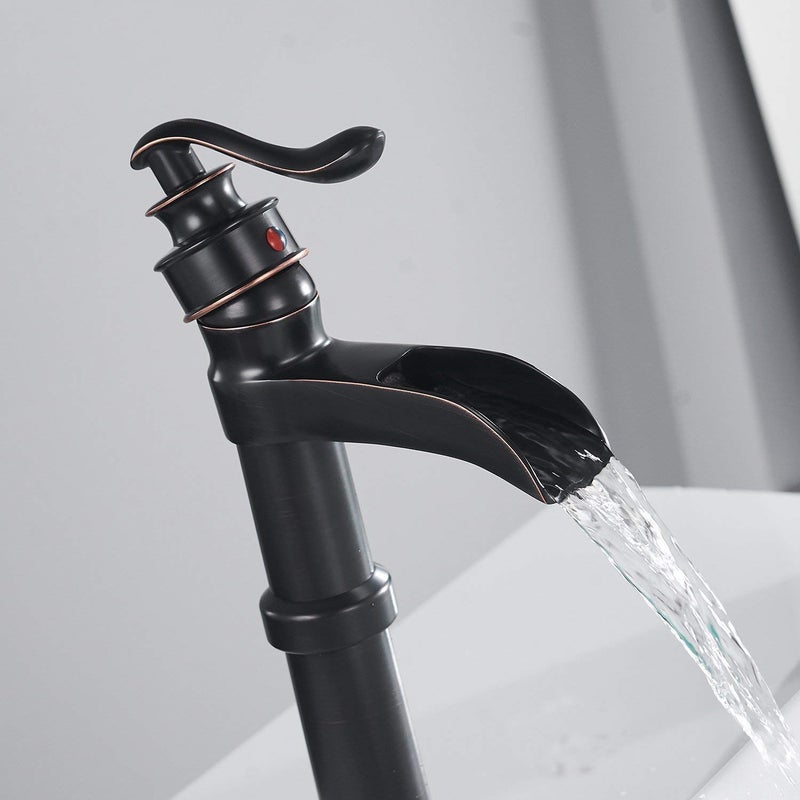 BATHFINESSE Oil Rubbed Bronze Vessel Sink Faucet Single Hole Faucet Bathroom Waterfall Faucet Farmhouse Single-Handle 1 Hole Deck Mount Bowl Tall Body - Image 3